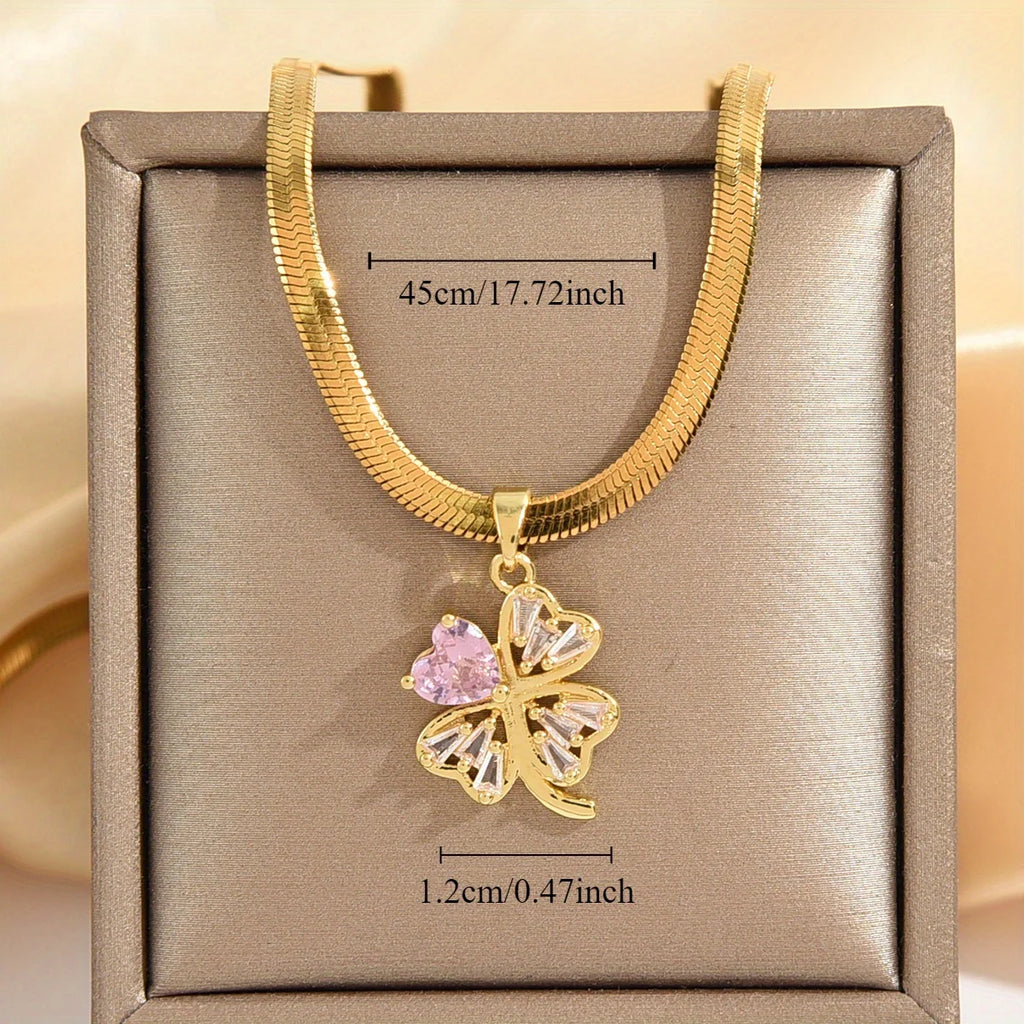 Collar con colgante de trébol de 4 hojas amuleto de la suerte y circonio