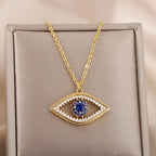 Collar con colgante de circonita contra el mal de ojo azul turco de oro