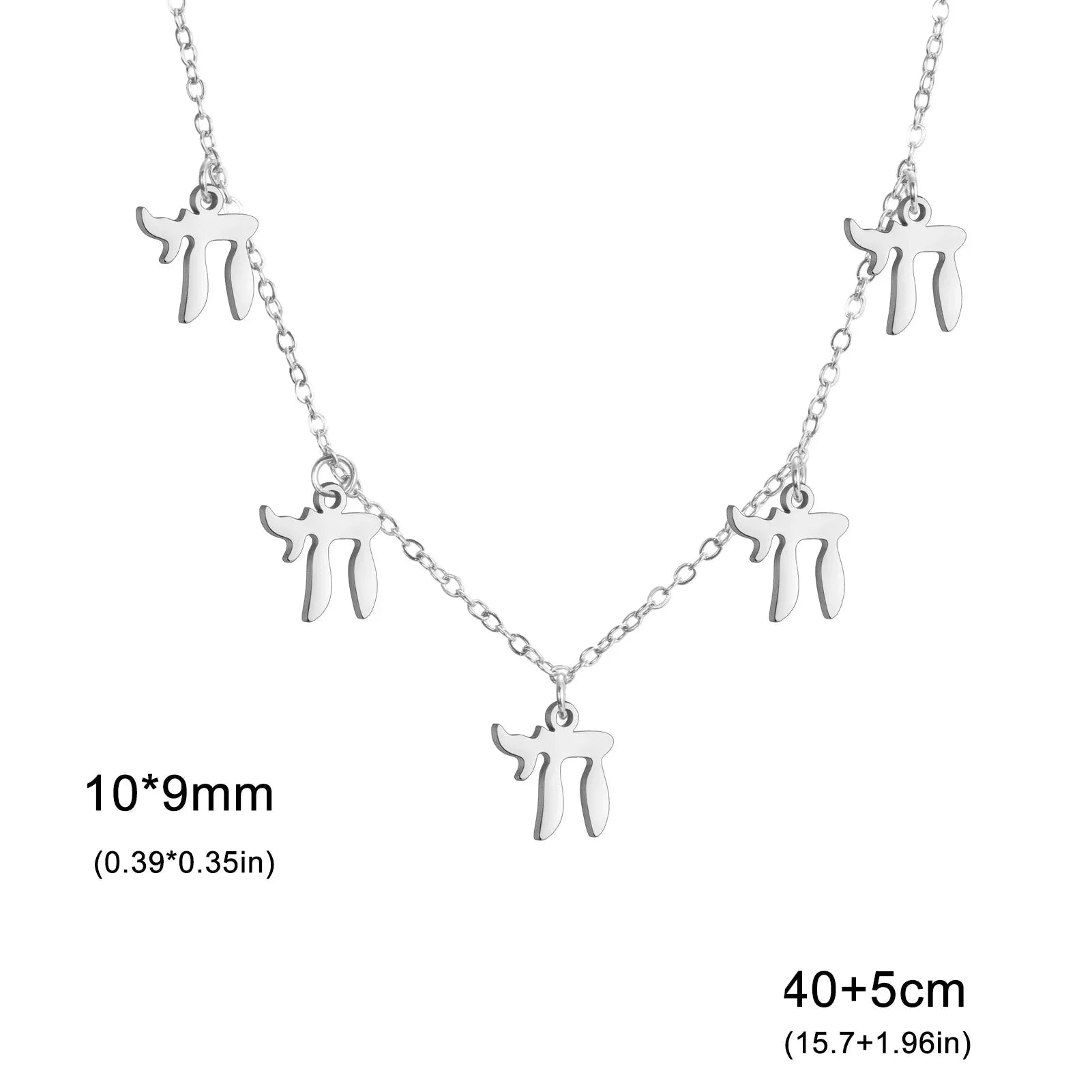 Collar con colgantes de letra hebrea Chai judío plata