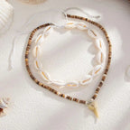 Lote de 2 collares bohemios de conchas y colgante de diente de tiburón blanco