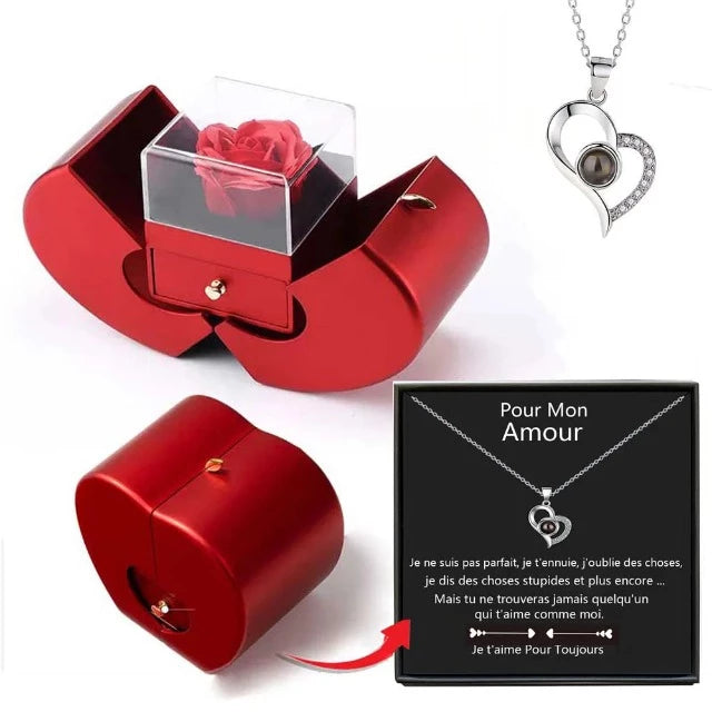 Collar Corazón Amor con Caja Sorpresa y Pequeña Nota Dulce