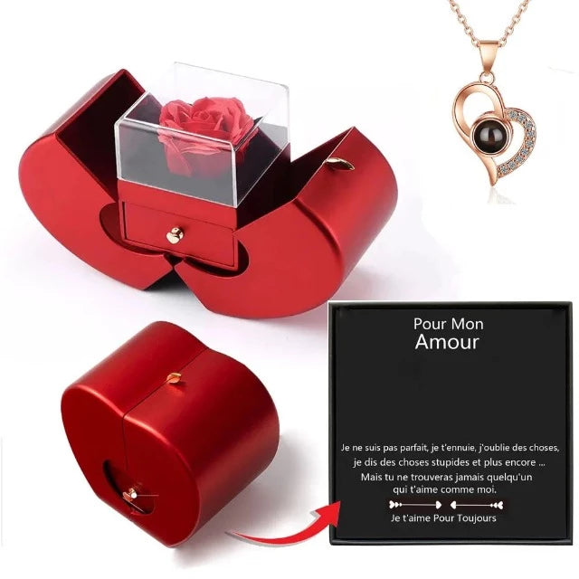 Collar Corazón Amor con Caja Sorpresa y Pequeña Nota Dulce