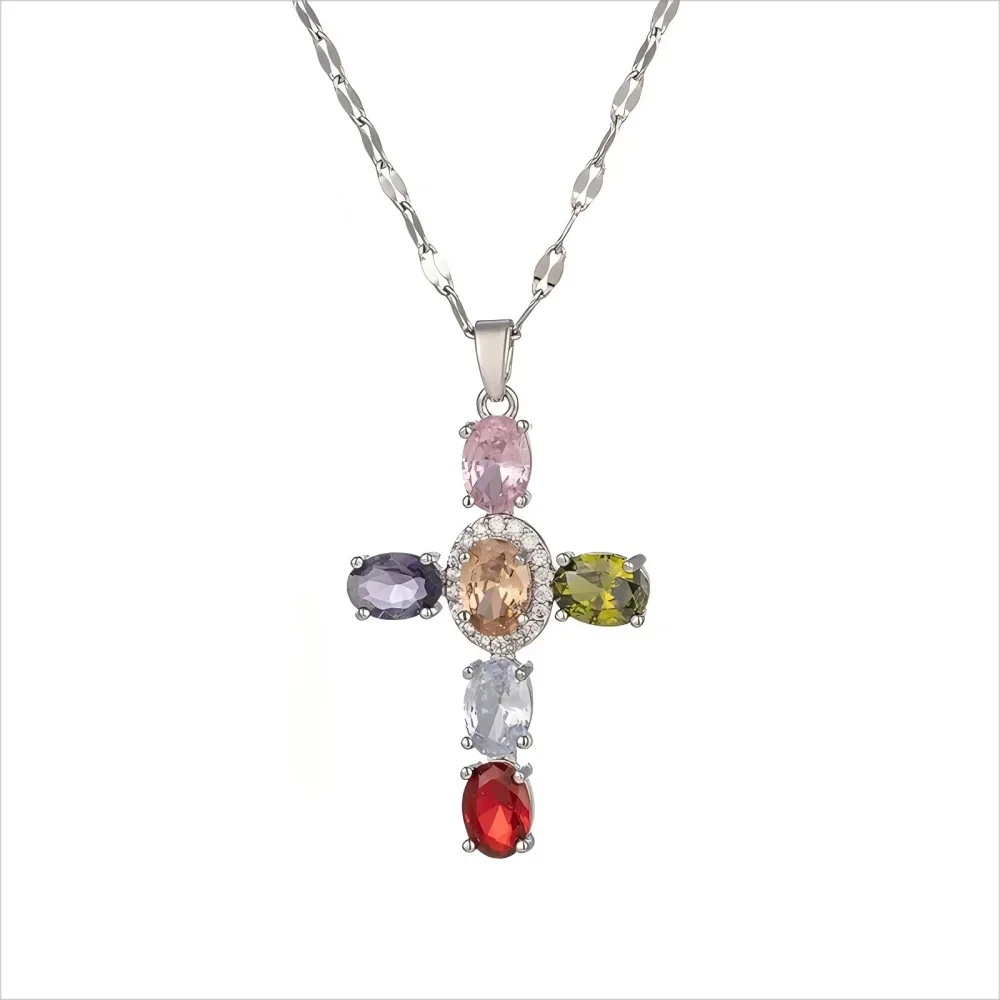 Collar colorido con colgante en forma de cruz con strass 