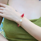 Collar de coral rojo y perla blanca