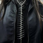 Back necklace with skeleton and skull pendant silver