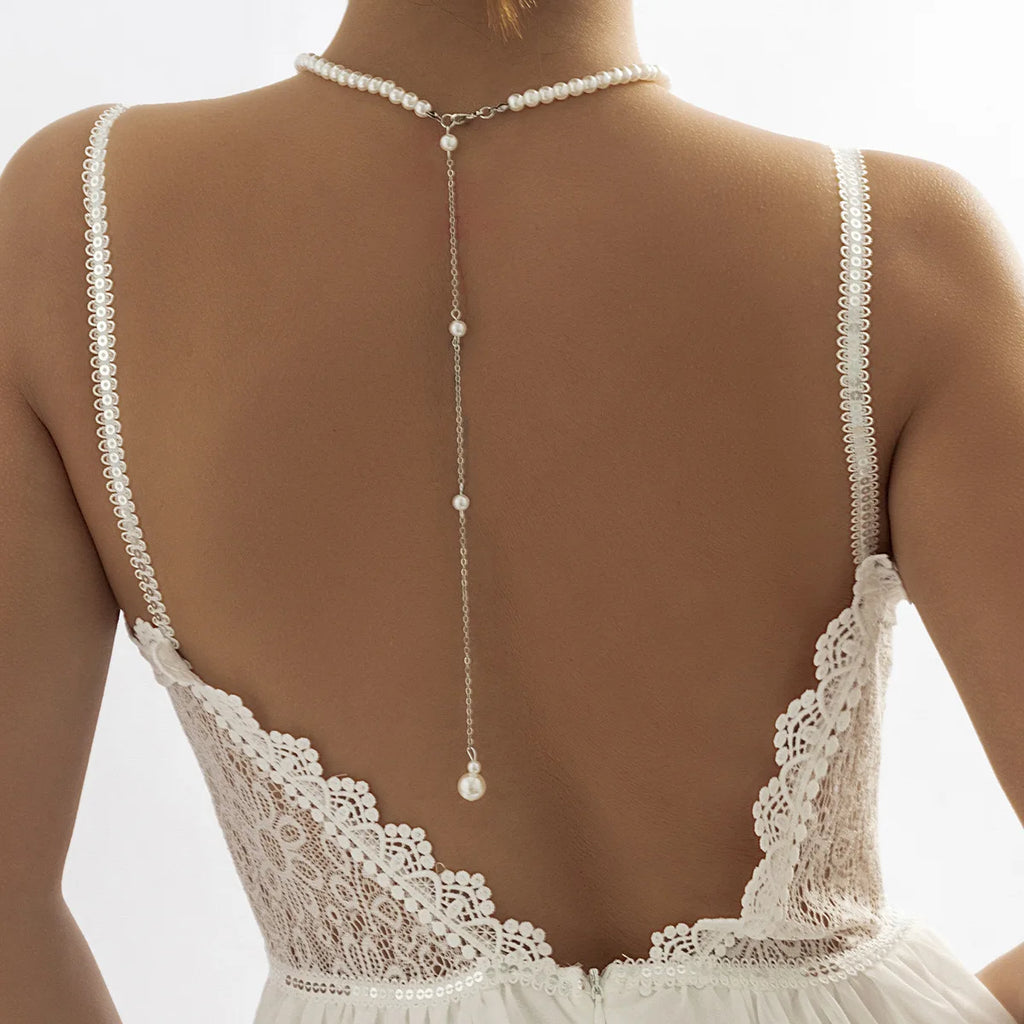 Collar de espalda con perlas - cadena dorsal para mujer