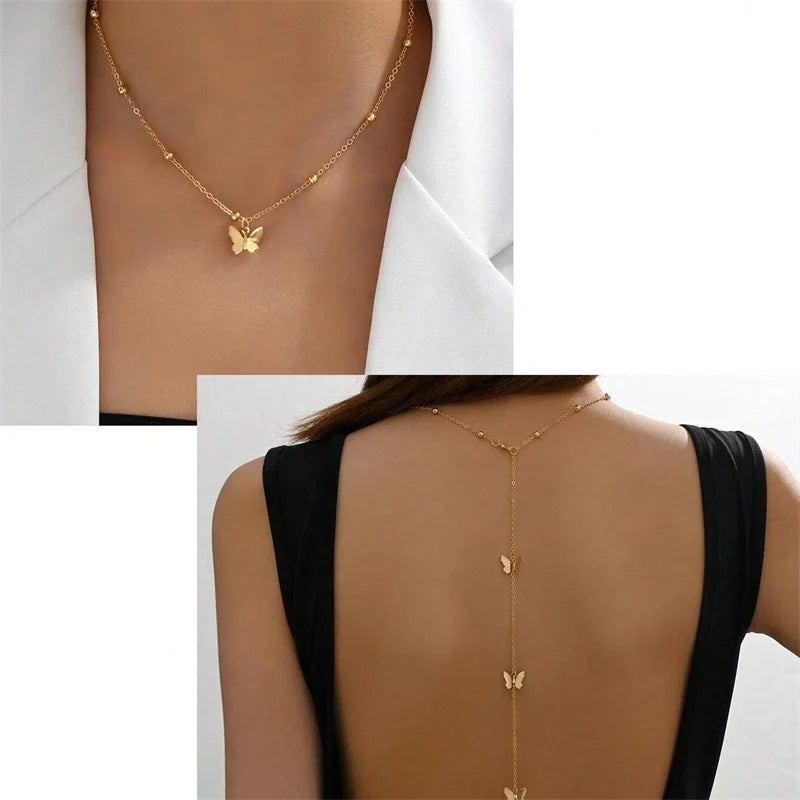 Collar trasero de mariposa - cadena para la espalda para mujer oro