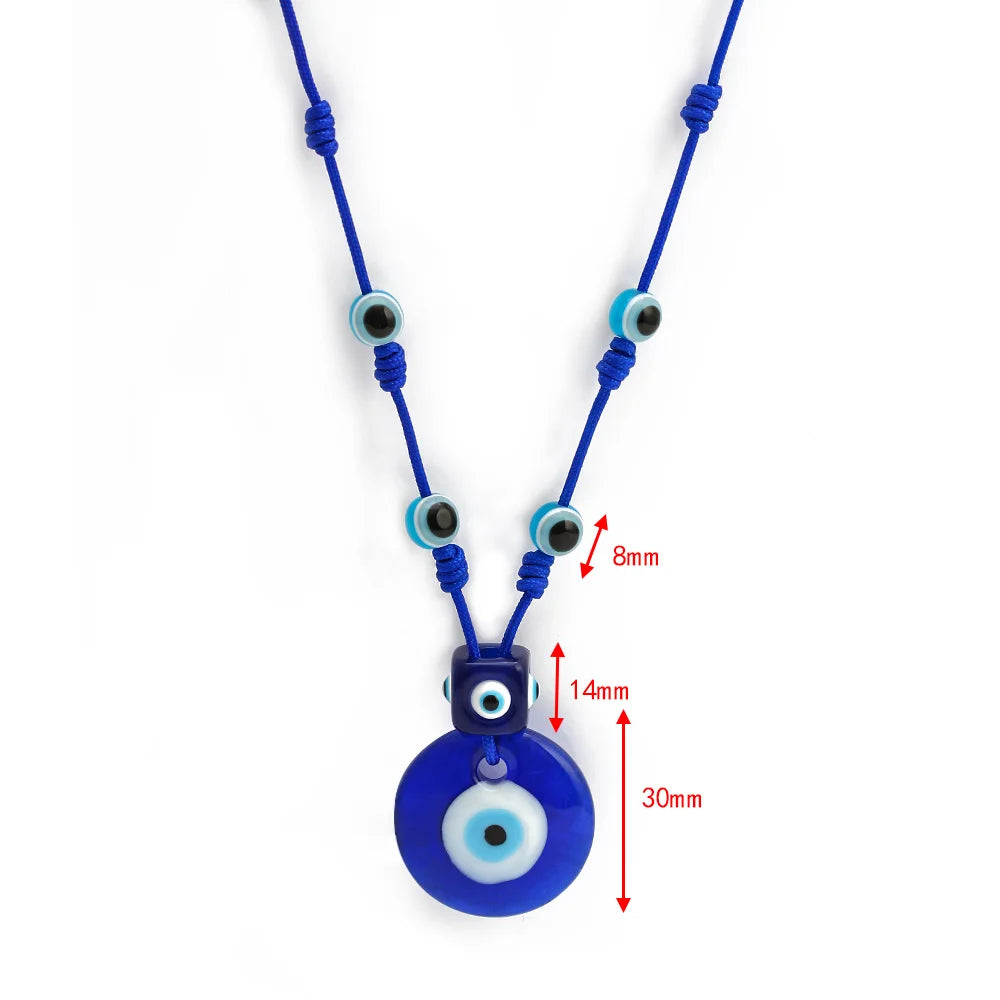 Rope necklace with large blue eye pendant