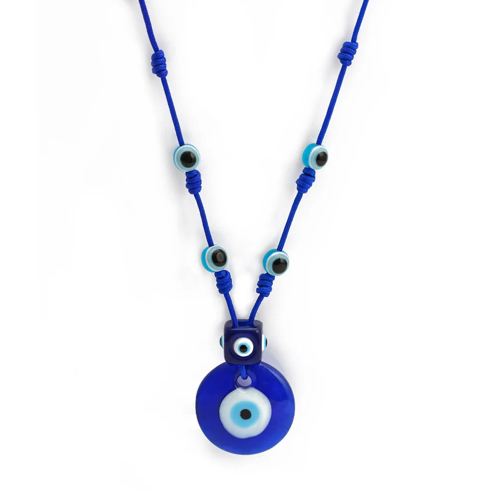 Rope necklace with large blue eye pendant