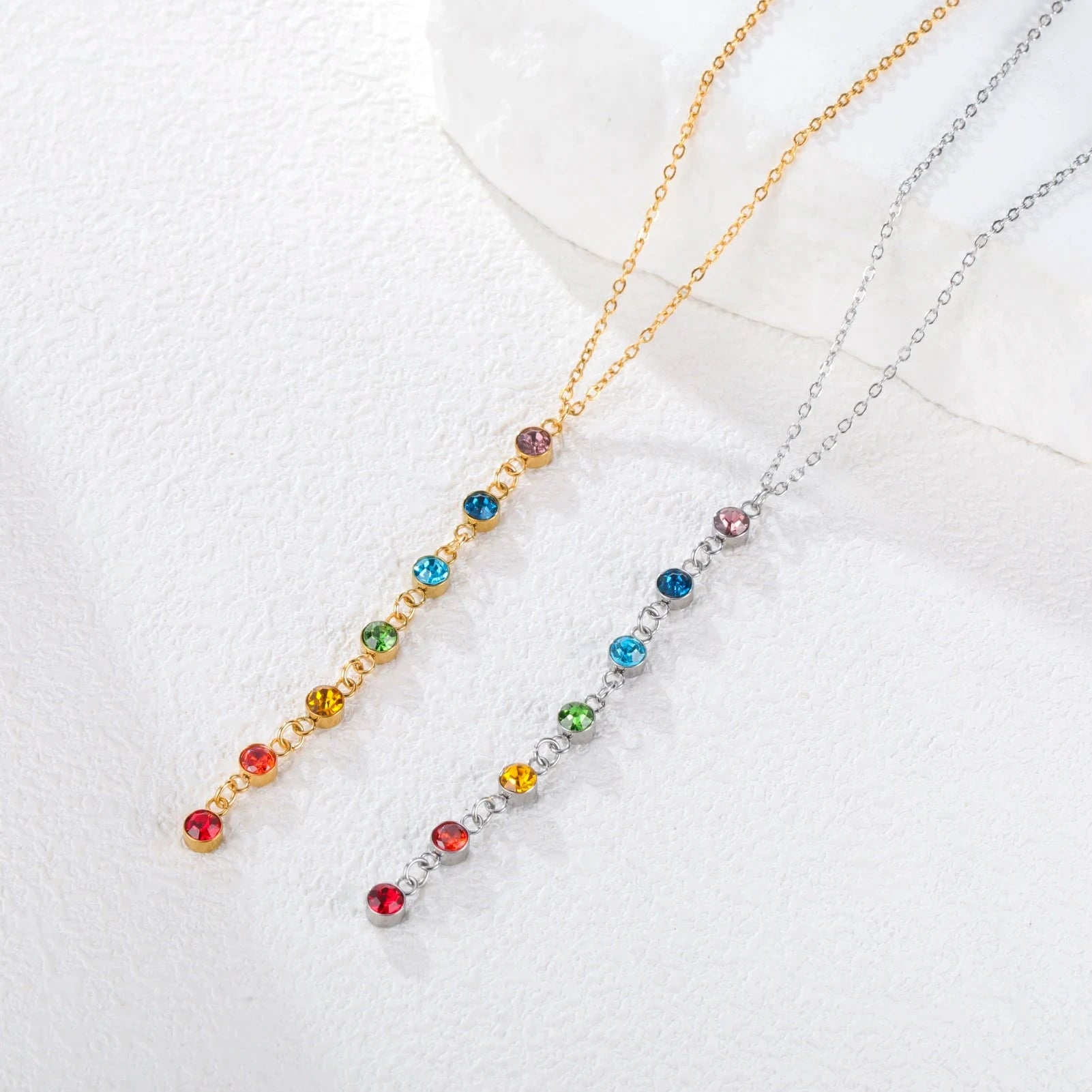 Collar de Protección con Largo Colgante de Piedras 7 Chakras plata