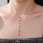 Collar de Protección con Largo Colgante de Piedras 7 Chakras plata