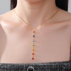 Collar de Protección con Largo Colgante de Piedras 7 Chakras oro