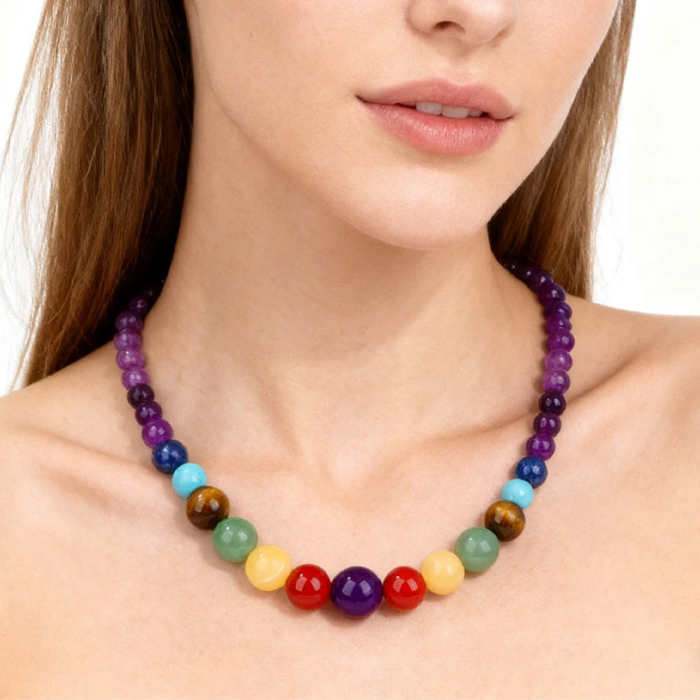 Collar de Protección con Colgante de Piedras 7 Chakras amatista