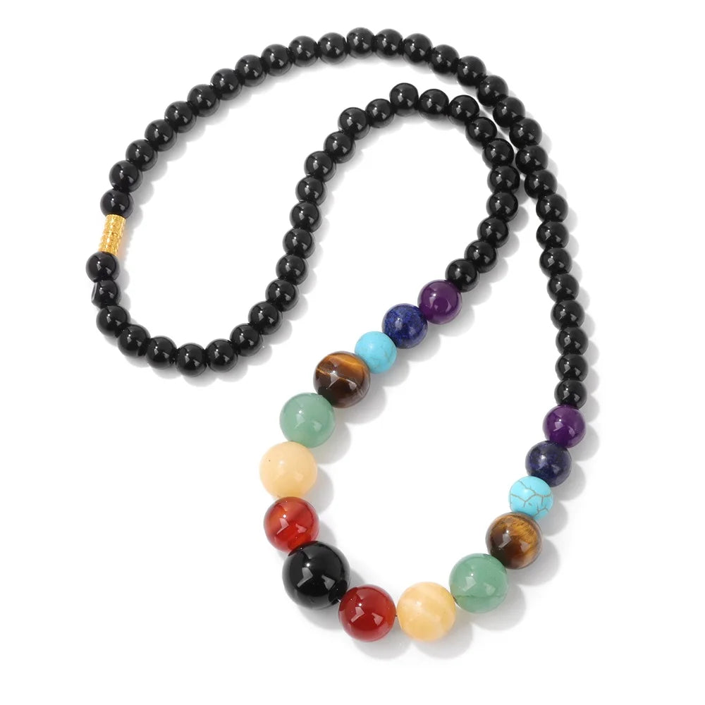 Collar de Protección con Colgante de Piedras 7 Chakras ónix negro