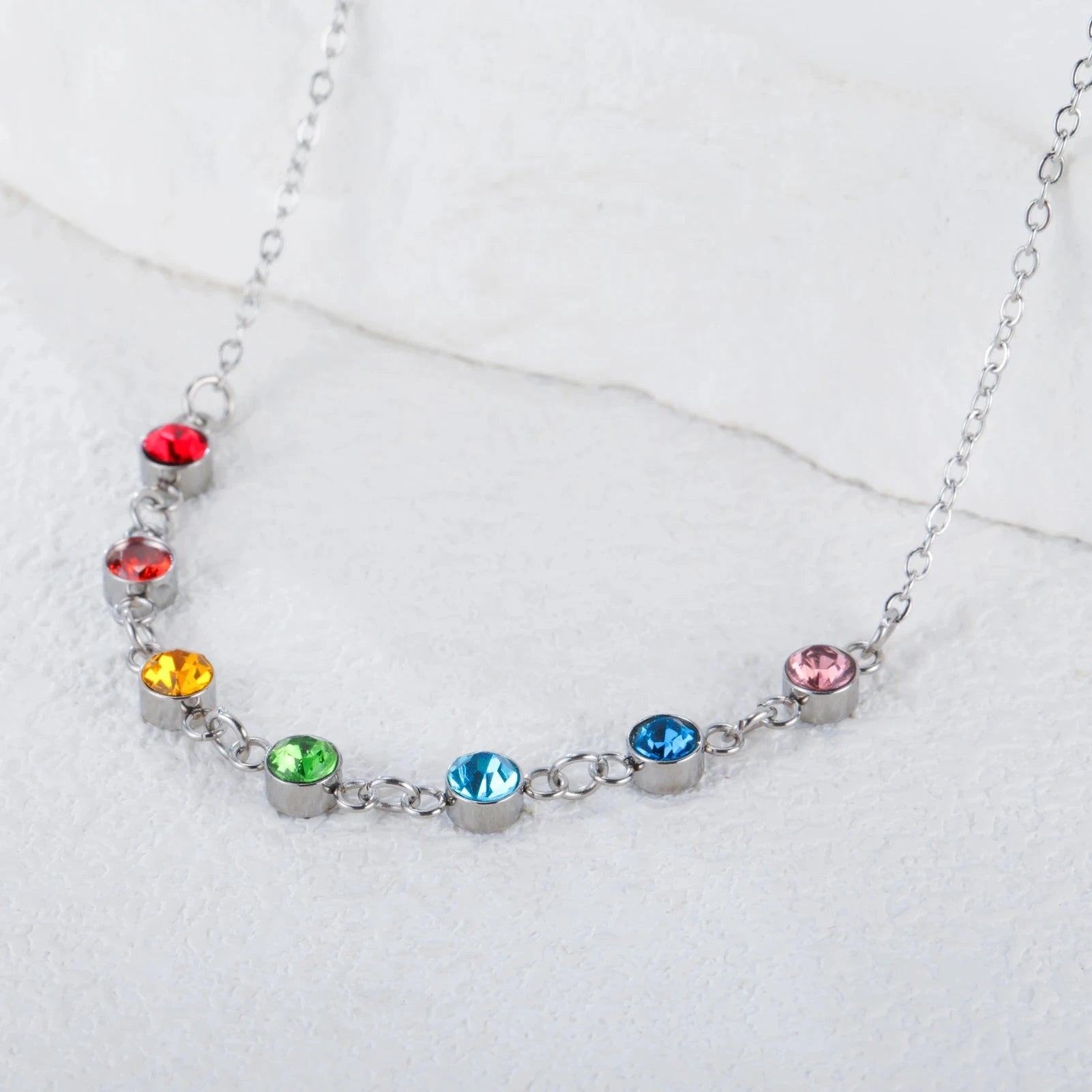Collar de Protección con Colgante de Piedras 7 Chakras para Mujer plata