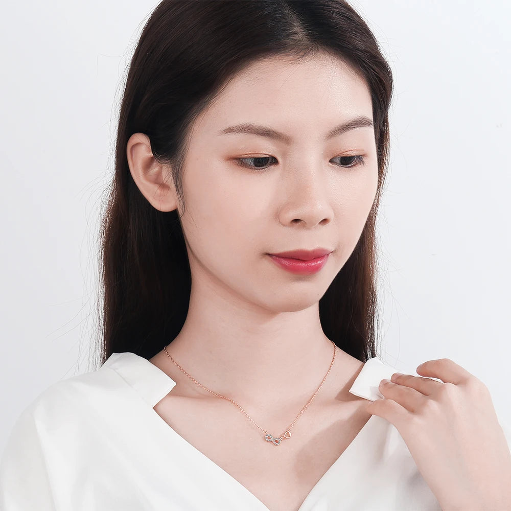 Collar Doble Colgante Infinito y Circonio oro rosa