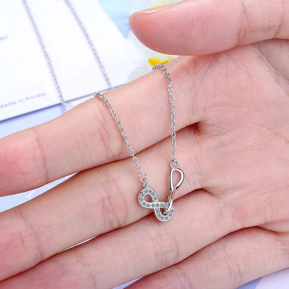 Collar Doble Colgante Infinito y Circonio plata