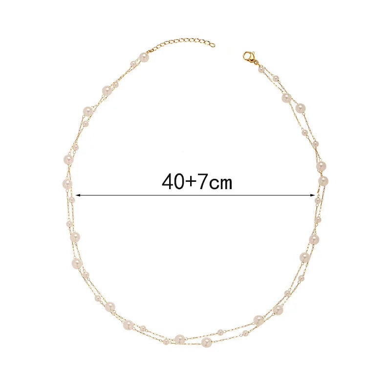 Collar de doble fila con colgante de perla