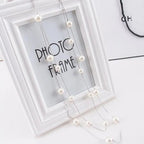 Collar Largo Doble con Grandes Perlas Blancas plata