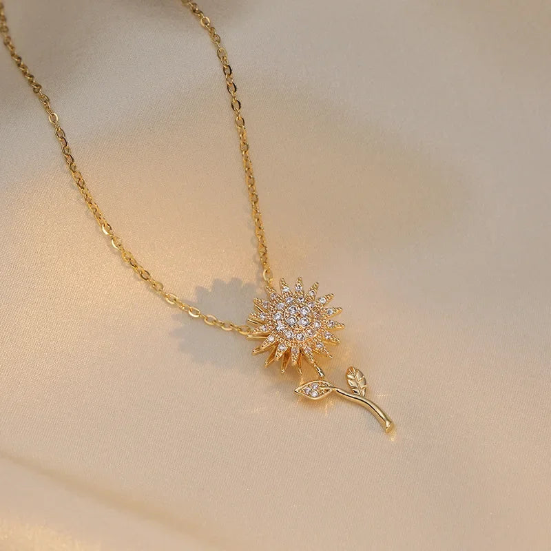 Collar Elegante con Colgante Largo de Flor de Girasol