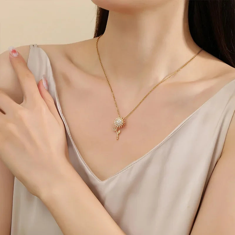 Collar Elegante con Colgante Largo de Flor de Girasol