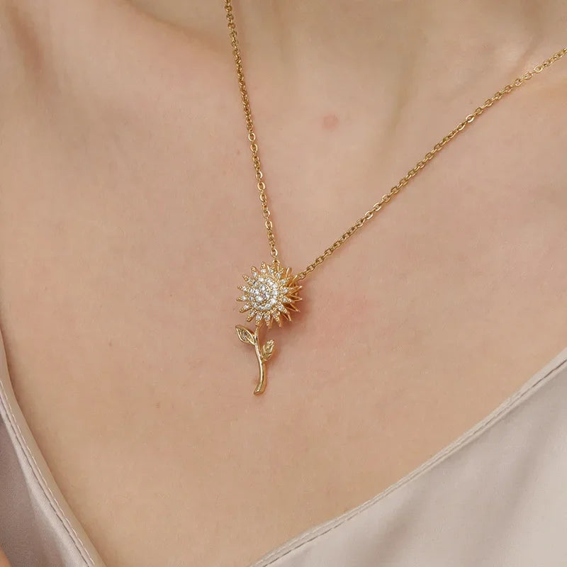 Collar Elegante con Colgante Largo de Flor de Girasol