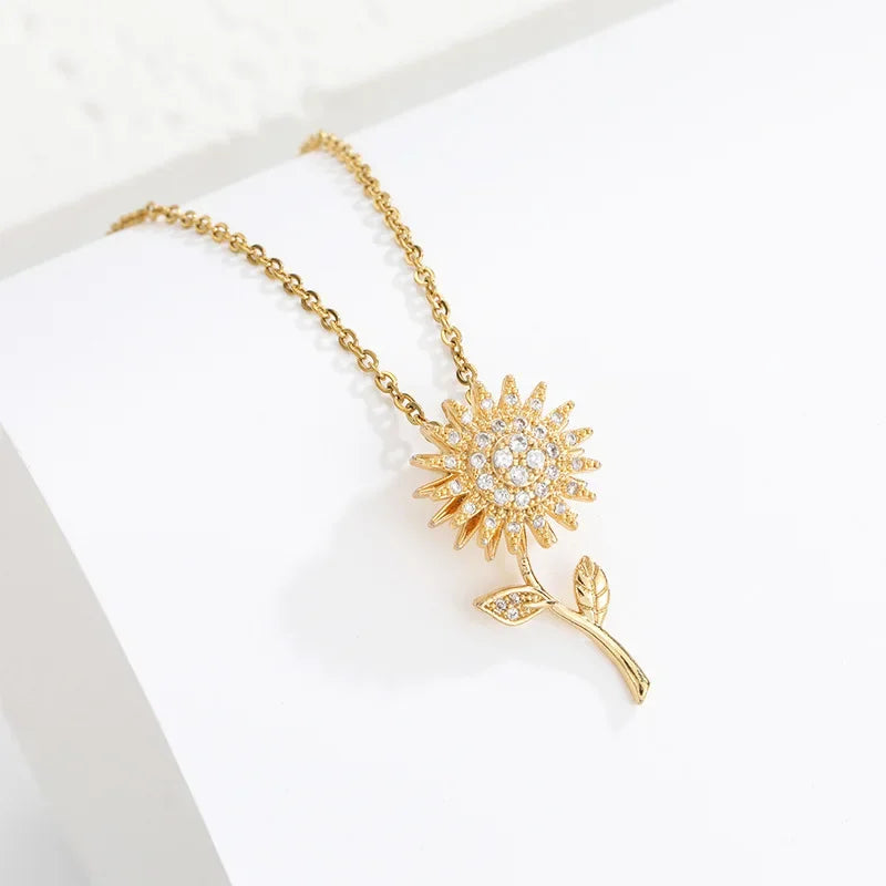 Collar Elegante con Colgante Largo de Flor de Girasol
