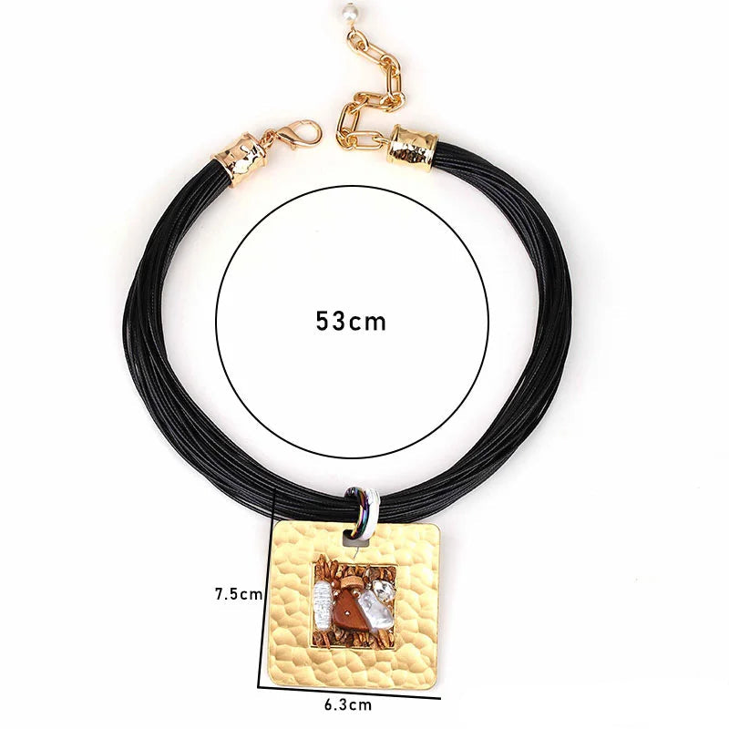 Collar de Cuerdas con Colgante Cuadrado 