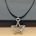Collar de Cuero Colgante Doble Estrella