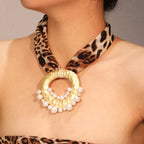 Collar de Tela con Colgante Bohemio Chic leopardo