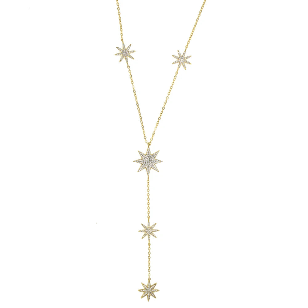 Collar en Y - cadena de escote estrella para mujer oro