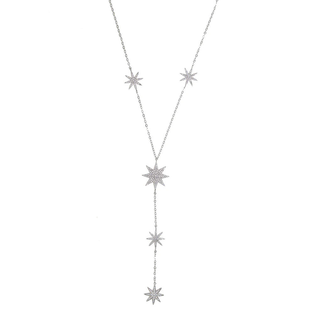 Collar en Y - cadena de escote estrella para mujer plata