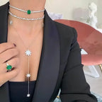 Collar en Y - cadena de escote estrella para mujer plata