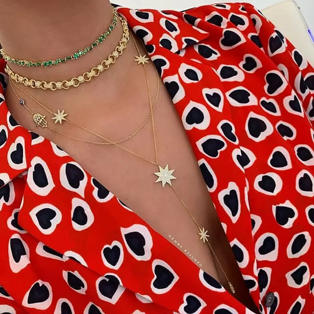 Collar en Y - cadena de escote estrella para mujer oro