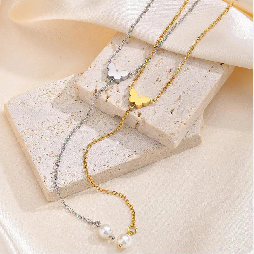 Collar en Y - cadena de escote mariposa para mujer plata