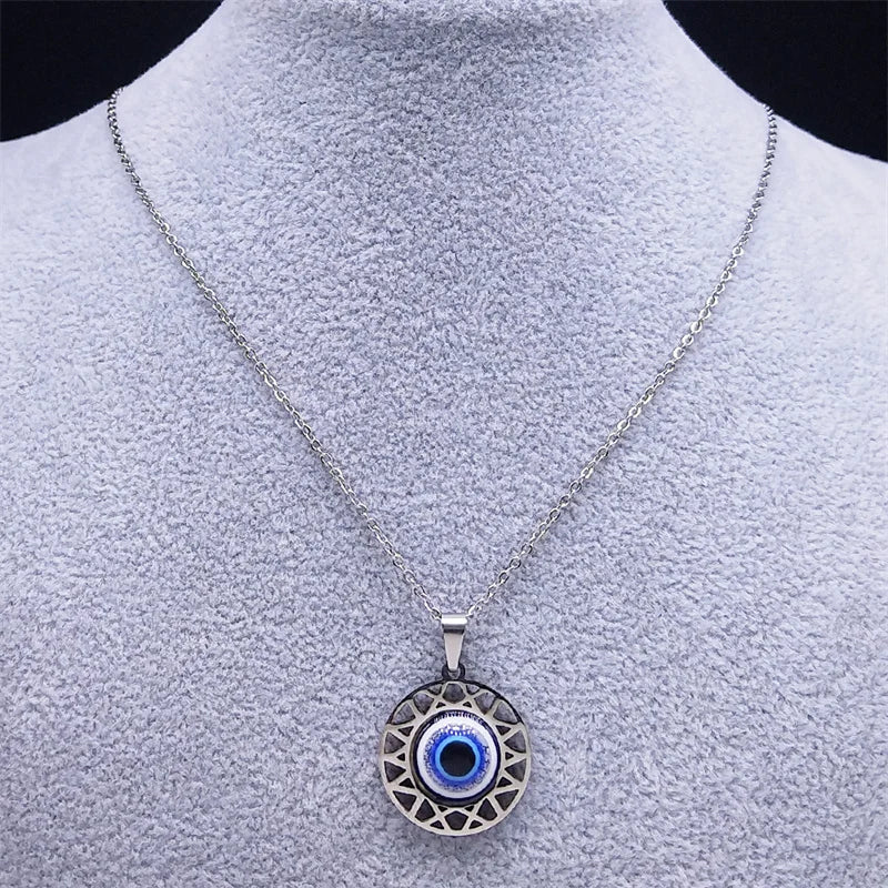 Collar y pendientes con colgante de mal de ojo azul turco collar