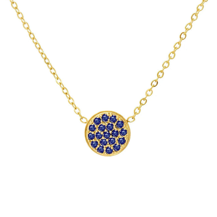 Collar y colgante con pequeña piedra de nacimiento redonda septiembre