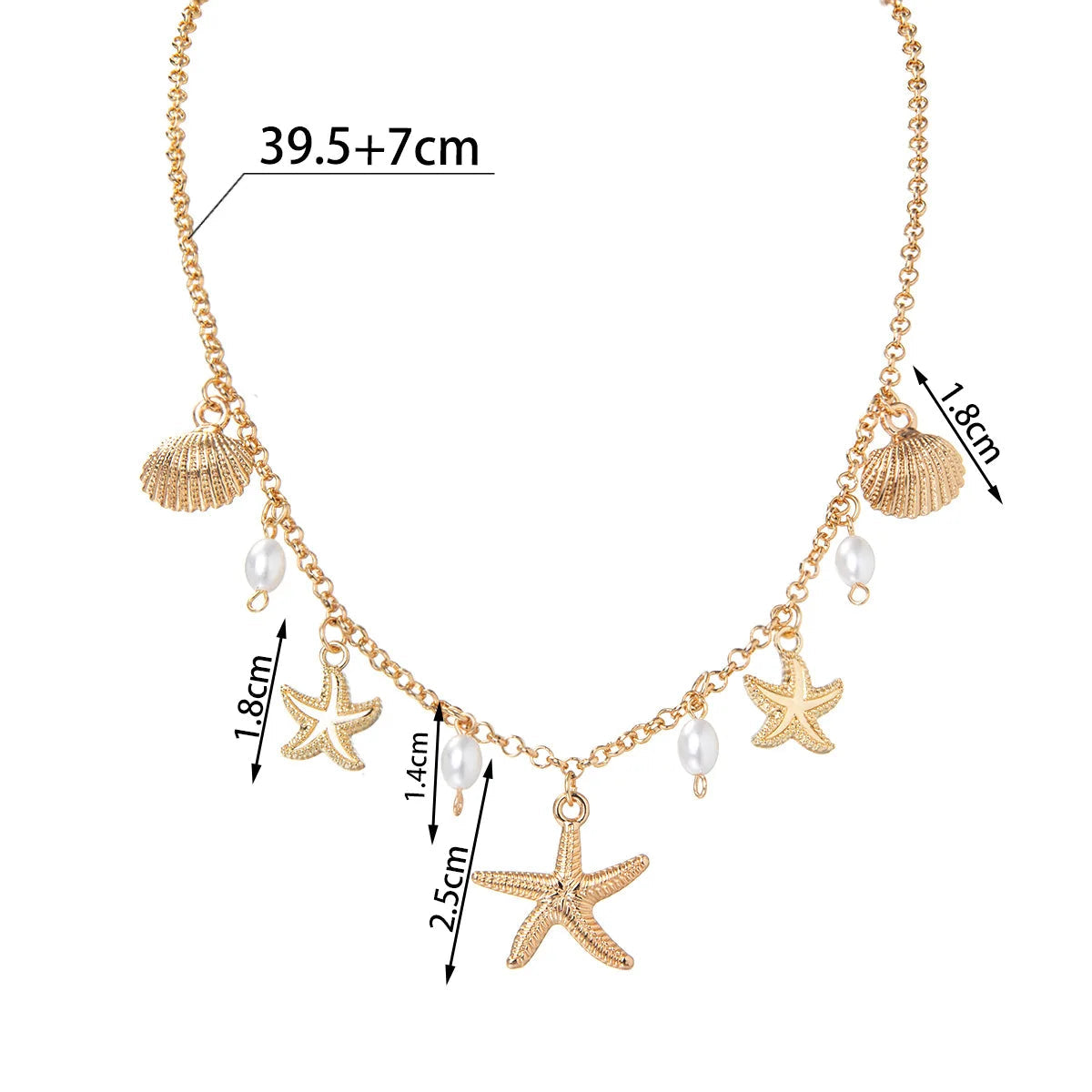 Collar y colgante de concha y pequeñas estrellas de mar