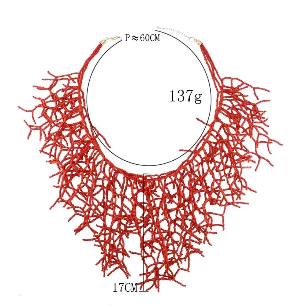 Collar y colgante babero coral rojo y negro