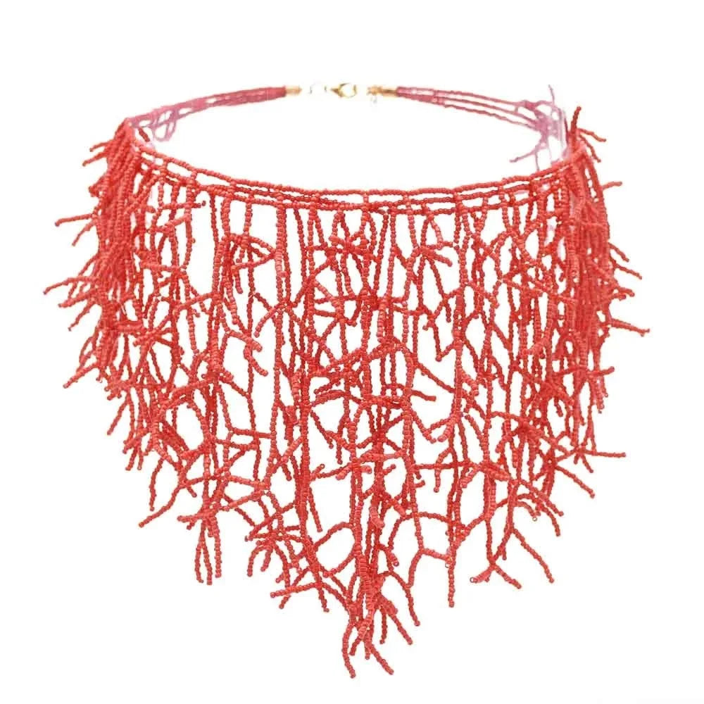Collar y colgante babero coral rojo
