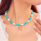 Collar y su colgante con forma de concha para mujer turquesa