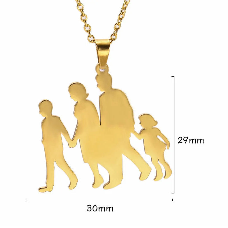 Collar y su colgante "Mamá, papá, hijo e hija"