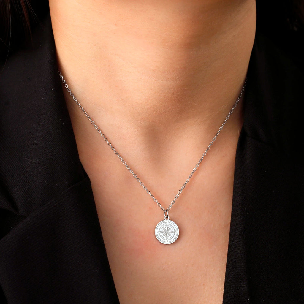 Collar Mujer Colgante Brújula Rosa de los Vientos Cardinal plata