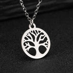 Collar fino con colgante redondo calado árbol de la vida plata