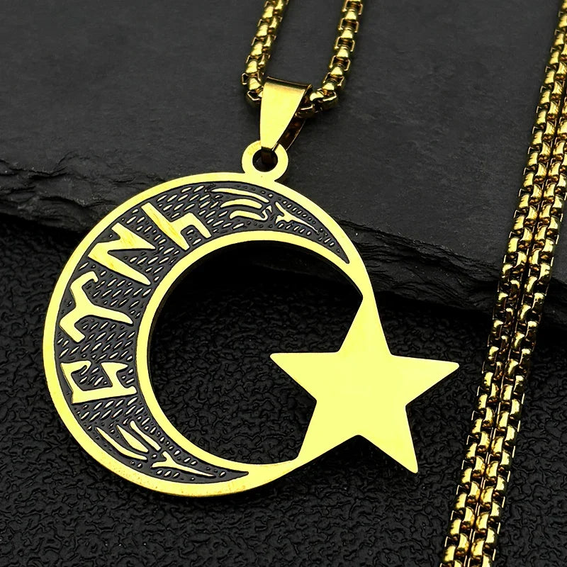 Collar hombre "türk" en runas göktürk: media luna y estrella dorada