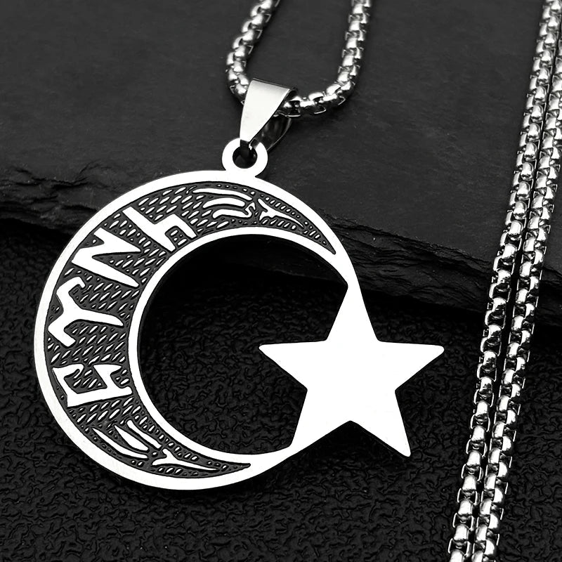 Collar hombre "türk" en runas göktürk: media luna y estrella plateada