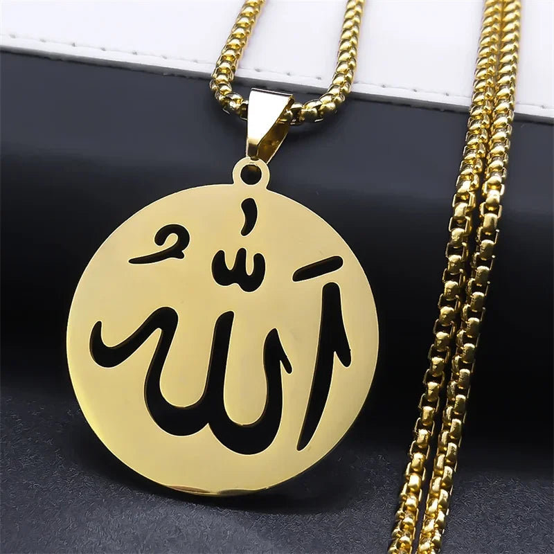 Collar largo con colgante Allah islam musulmán para hombre o mujer oro 