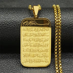 Collar largo con colgante Ayatul Kursi árabe islámico oro