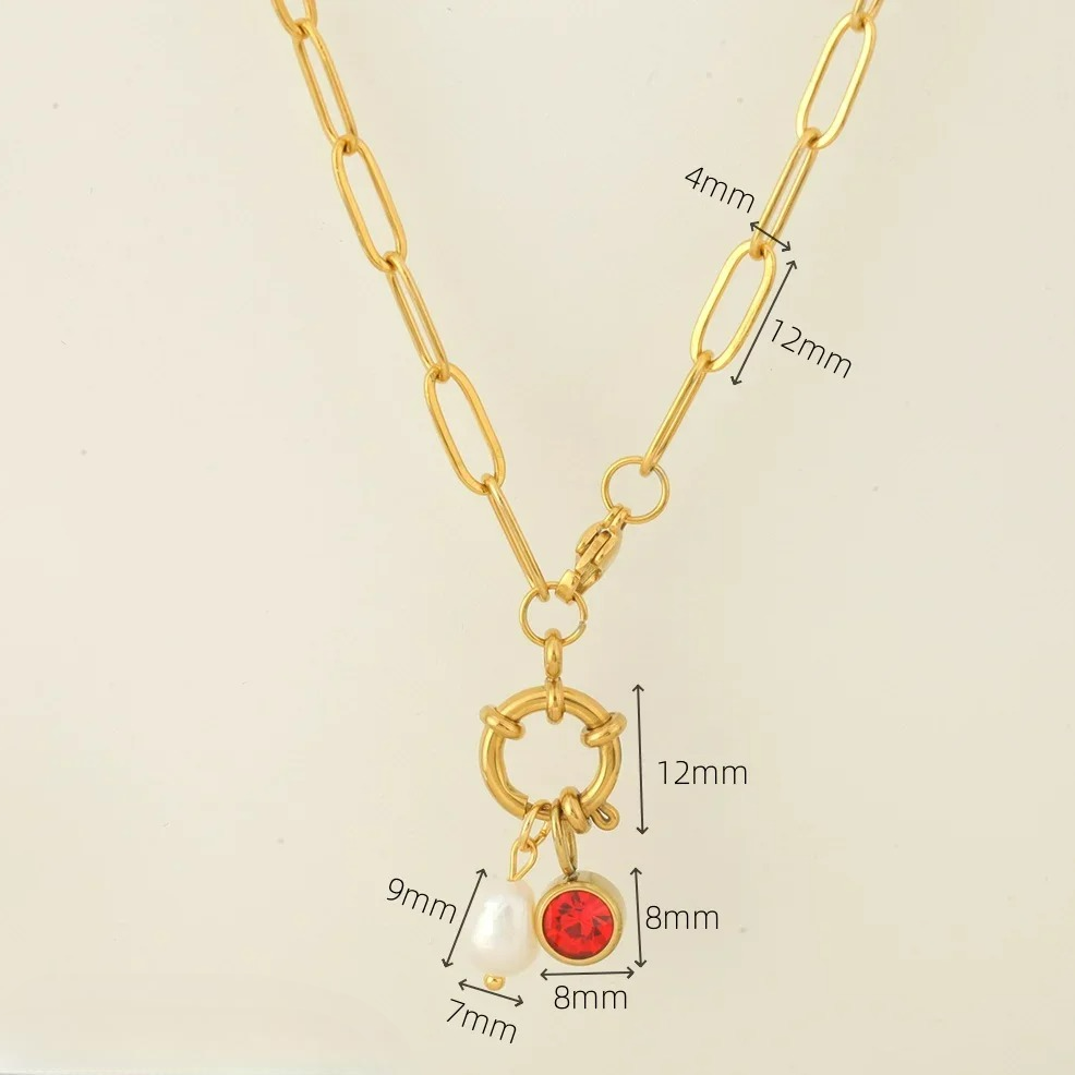 Collar de eslabones con colgante de perla y piedra de nacimiento