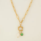 Collar de eslabones con colgante de perla y piedra de nacimiento de agosto